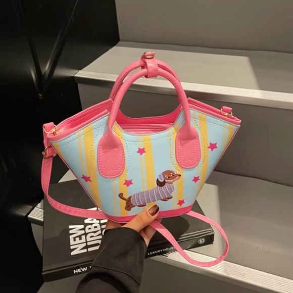 Handbags - NWOT Pink and Blue Dachshund Handbag